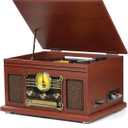 FEKTIK Bluetooth Record Player 10 in 1, 3-Speed Turntable for Vinyl with Speakers, LP to MP3 Converter, CD, Cassette Player, FM Radio, Wireless Streaming | Mahogany