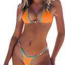 TASHEHE Women's Triangle Thong Bikini Set Sexy String Brazillian Two Piece Swimsuit Cute Bikini Bathing Suit (Large, Orange)