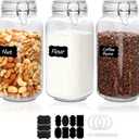 Flrolove 78oz Glass Storage Jars with Airtight Lids Set of 3, Pantry Storage Containers with Lids, Square Large Airtight Glass Jars, Perfect for Kitchen Canning Cereal, Pasta, Flour, Coffee Beans