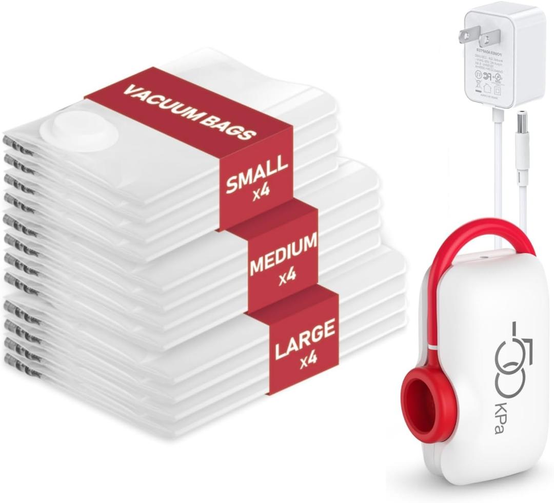 Vacuum Storage Bags for Travel, 12 Pack Vacuum Seal Bags for Clothing Travel, Vacuum Sealer Bags with High Pressure Electric Pump, Portable Space Saver Bags for Luggage Traveling