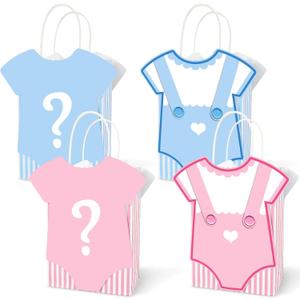 JarThenaAMCS 24Pcs Gender Reveal Paper Gift Bag DIY Pink Blue Baby Clothes Treat Bags with Handles Candy Goodie Bags for Baby Shower Party Favors Supplies
