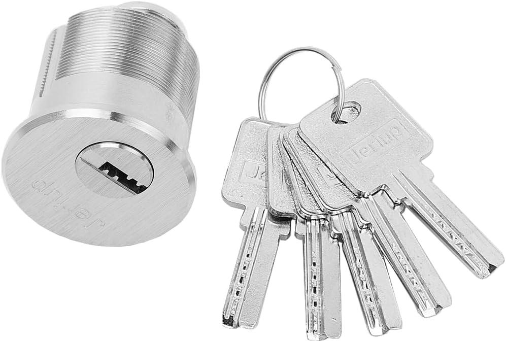 Jeriup Mortise Lock Cylinder, 1-1/4" (32mm), Satin Nickel, Brass Cylinder, Dimple Keyway, Door Replacement Lock with 5 Keys