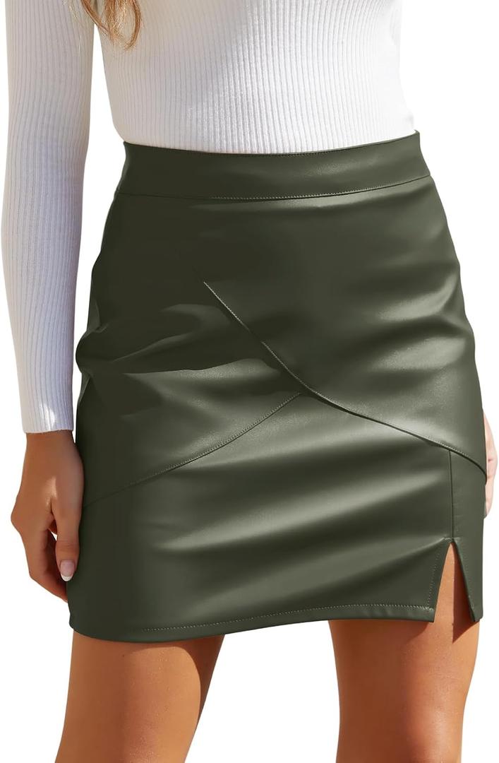 Womens Fuax Leather Skirt High Waisted Bodycon Pencil Mini Skirts with Shorts Large