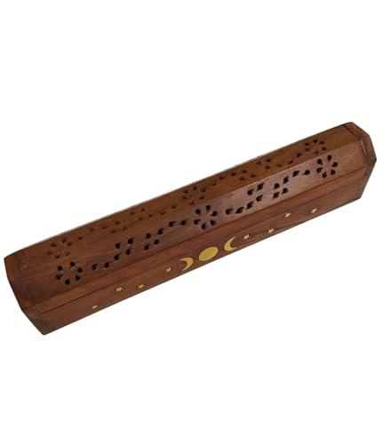 Decorative Incense Burner and Storage Box with Sun Moon Stars Design, B/W, 12 Inch