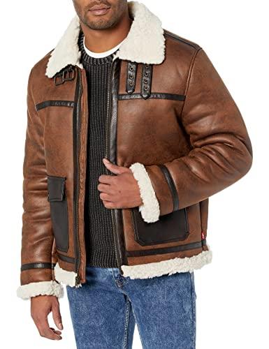 Levi's Men's Faux Shearling Rancher Aviator Jacket, Brown, X-Large