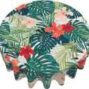 Summer Tropical Tablecloth Round 60 Inch Green Hawaiian Palm Leaf Table Cloth Polyester Fabric Floral Summer Table Cover Outdoor Decorative for Kitchen Holiday Party Dining Picnic