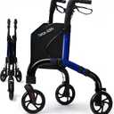 Lightweight 3 Wheel Rollator Walker for Seniors, Foldable Aluminum Mobility Aid with Storage Bag, Easy-Fold Walking Support for Elderly Balance & Rehabilitation (Black & Blue)