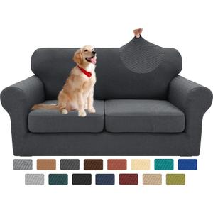 XINEAGE 2026 New 3 Pieces Couch Covers for 2 Cushion Sofa Super Stretch Loveseat Slipcover Pet Dog Universal Slip Cover Anti Slip Love Seat Furniture Protector (Dark Gray, 55"-69")