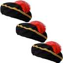 3 Pcs Renaissance Hat Black Medieval Hat Red Feather Minstrel Costume Cap Renaissance Costume Accessory Party Cosplay Supply for Men Women Adult