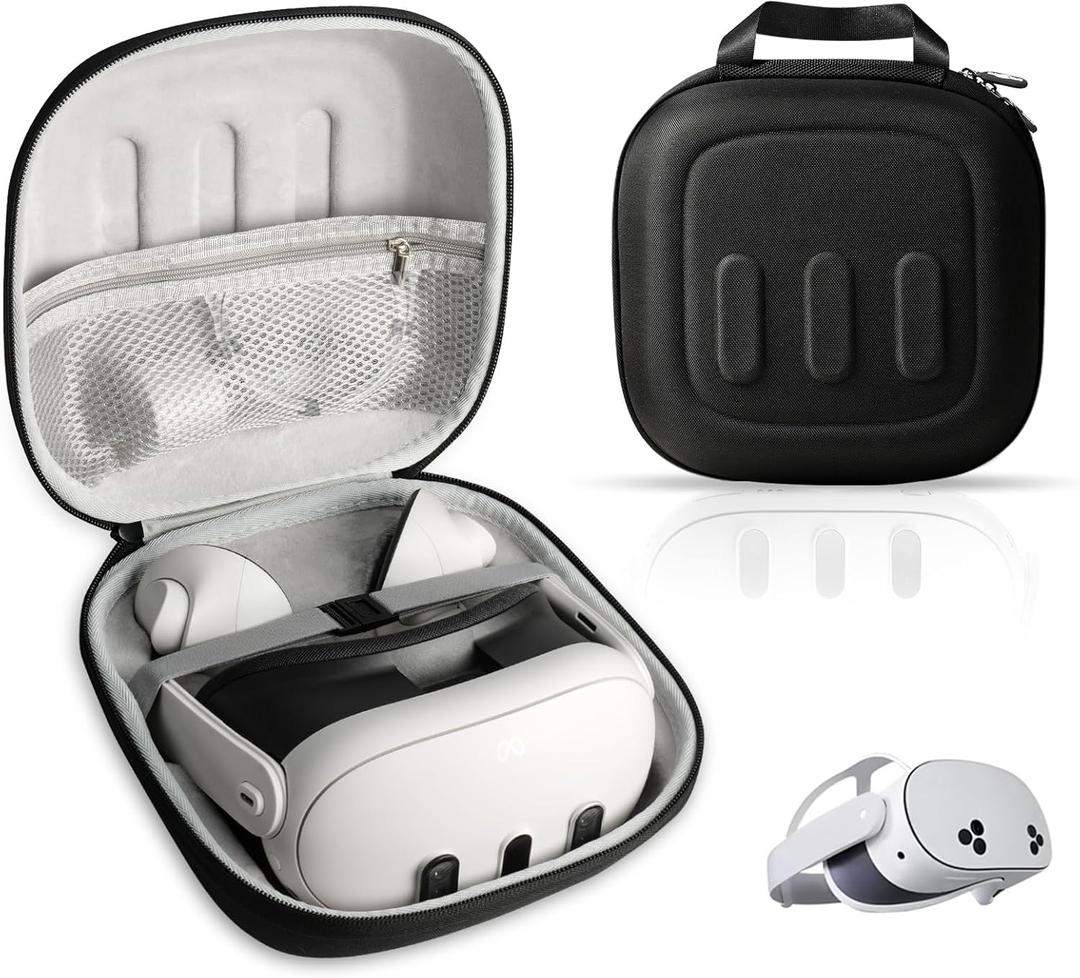 Q3S Hard Carrying Case for Meta Quest 3/Quest 3S VR Headset, Touch Controller, Original Fabric Strap & Accessories, Ideal for Travel & Home Storage with Comfort Protection