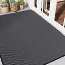 Front Door Mat 4' x 6', Heavy Duty Door Mat Outside Entrance, Non-Slip Welcome Mat Indoor Outdoor, Absorbent & Resist Dirt Entry Mat, Low Profile Commercial Door Mats Outdoor, Grey 1-Pack
