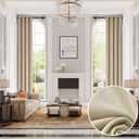 MASWOND Extra Long Velvet Curtains 14ft Length - Super Soft Thermal Insulated Grommet Large Window Drapes for High Ceiling Living Room Bedroom (52" W x 168" L, Beige, Cream, 1 Panel)