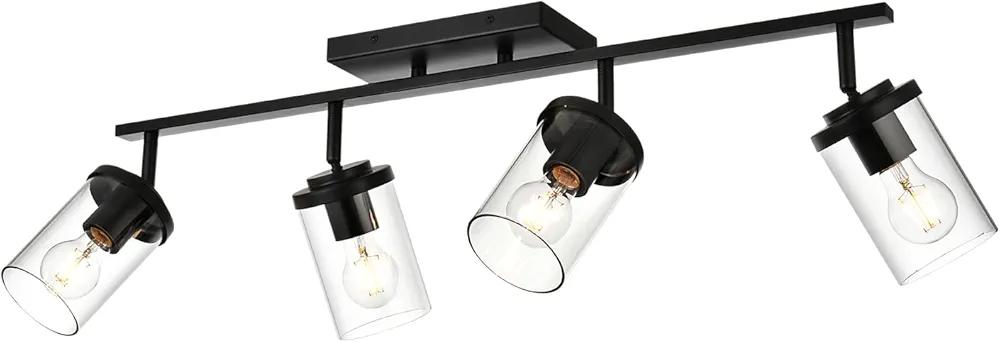 BONLICHT Ceiling Spotlights Track Lighting Kit 4 Light Bathroom Vanity Lighting Black Modern Multi-Directional Ceiling Mount Fixture Industrial Farmhouse Sconces Wall Mount Lamp with Clear Glass Shade