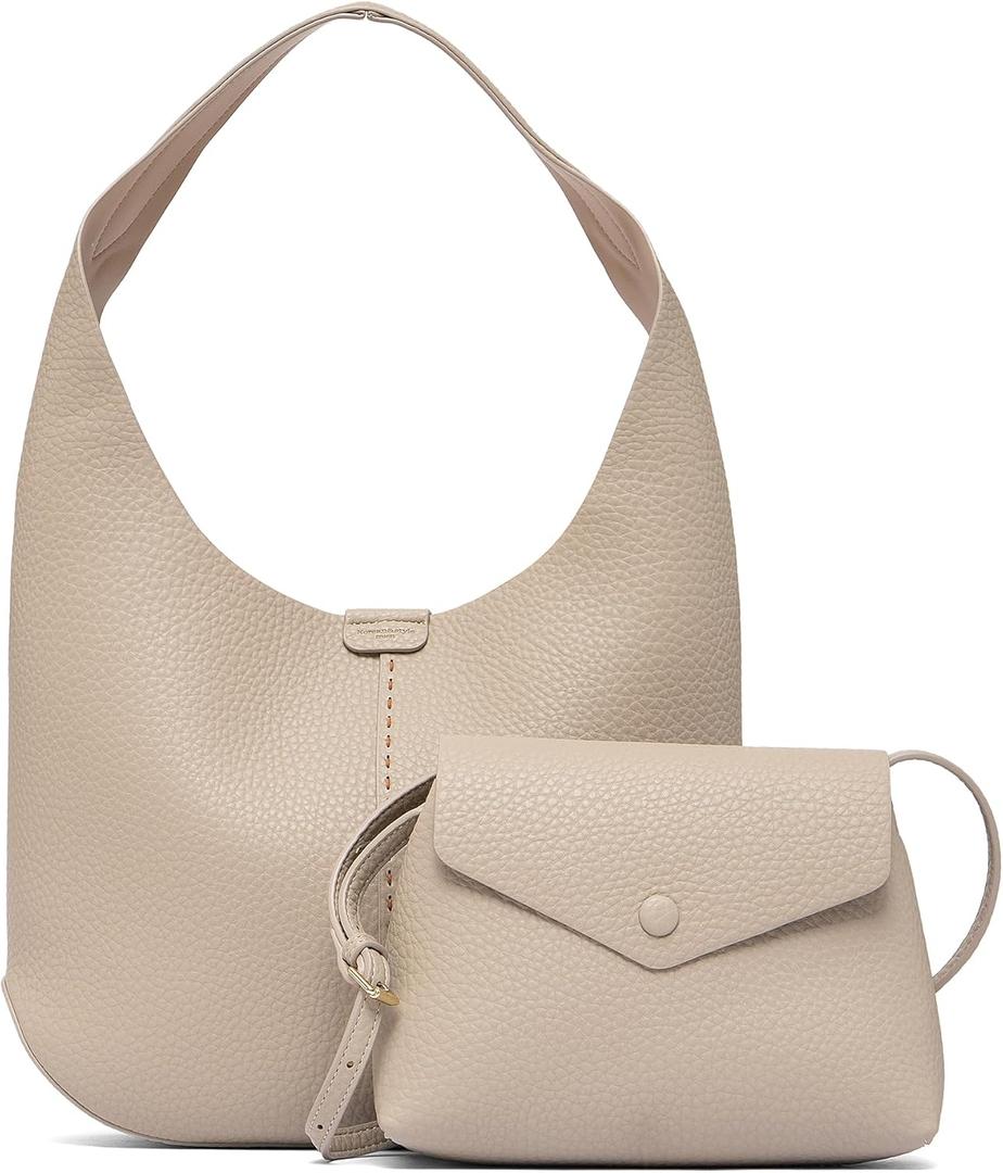 NEWBELLA Hobo Purse, PU Leather Shoulder Bag, Tote Handbag for Work and Travel (14 x 11 x 4 inches (main bag), 9 x 6 x 3 inches (crossbody bag), Apricot-3)