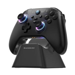 Machenike G3V2 Bluetooth Controller for Pc/Switch/Ios/Android, Hall Effect Joysticks, RGB Lighting Gaming Controller,2 Programmable Buttons,1000mah Battery With Charging Station, Black (Black PE UG)