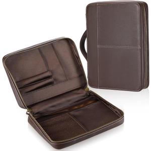 Top Grain Leather Bible Cover for Men Women Buffalo Genuine Leather Bible Case Book Holder Bag with Zipper Handle Back Pocket Bookmark Father's Day Religious Gift(Dark Brown,Large,Classic)