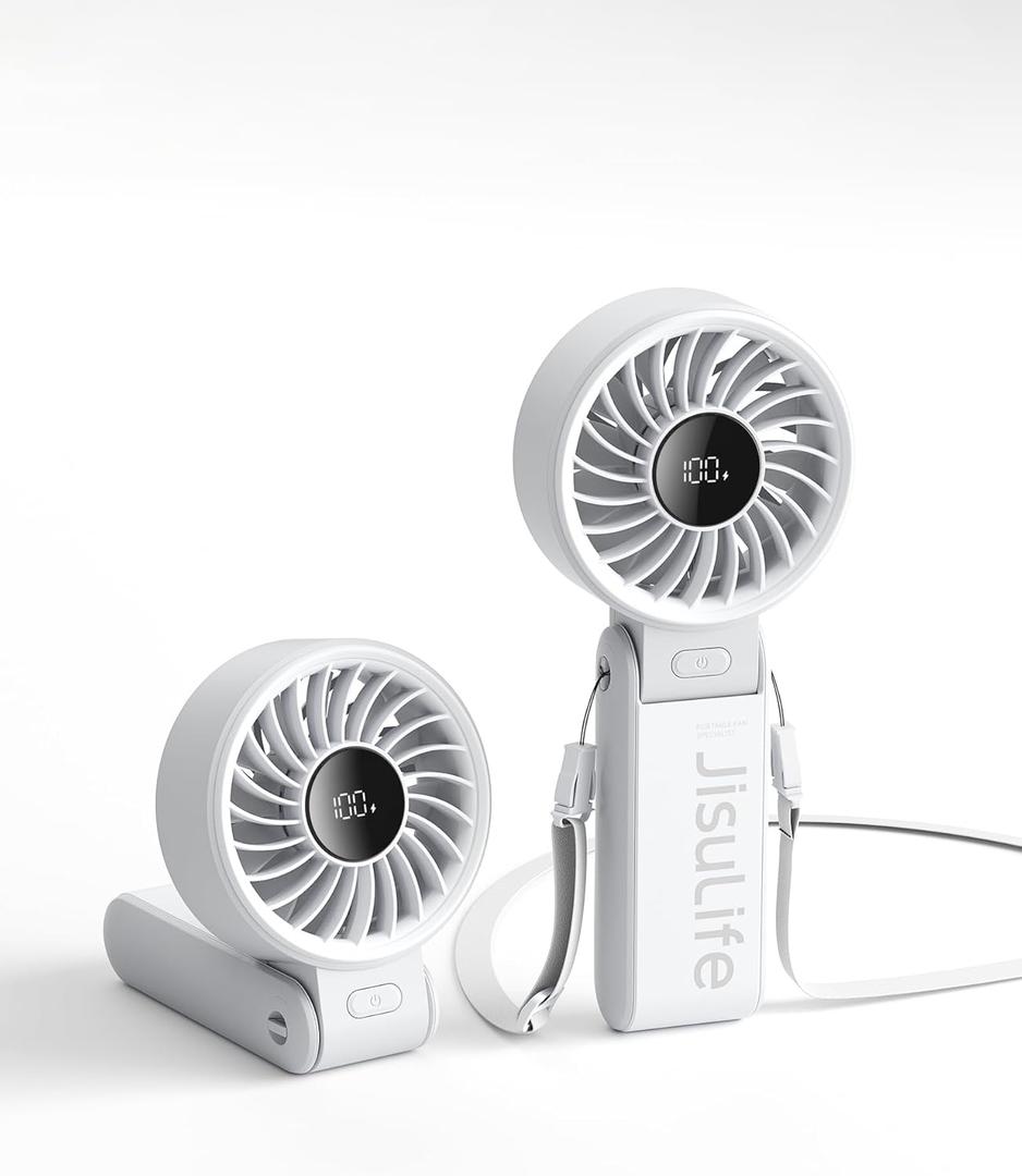 JISULIFE Handheld Fan Life7  Ultimate Flexibility: Wide & Strong Airflow, 19.5H Max Cooling, 5000mAh Rechargeable, 5-Speed, LED Display, 3 IN 1 Portable Fan for Travel, Concerts, Sports Events(Grey)