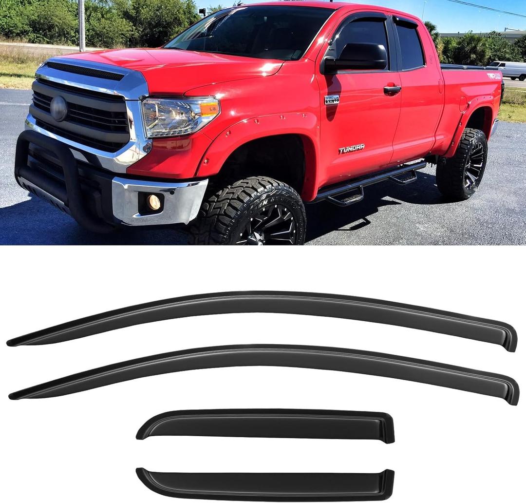 Window Visors Rain Guards for 2007-2021 Toyota Tundra Extended Cab, Out-Channel Window Vent Wind Deflectors Visors Shades for 07-21 Tundra Double Cab