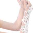 BABEYOND Lace Gloves for Women - Long Mesh Tulle Gloves Floral Wedding Opera Bridal Gloves Flapper Accessories for Brides (White)