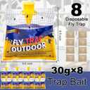 Disposable Fly Traps 8 Pack Bags Outdoor, Flies Catcher Traps with Natural Pre-Bait Refill Repellent, Reusable Stable Horse Ranch Trapper Outdoor Hanging Fly Killer Helps Control Flies