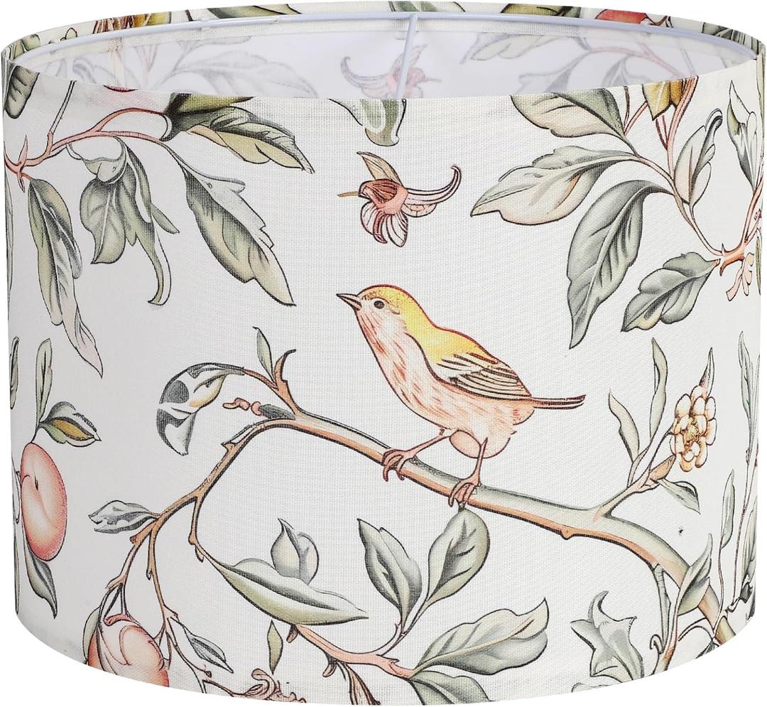 Fabric Lamp Shades, 13 Width and 10 Height Lamp Shade, HD Printing Bird Lampshade, Lamps shades fit with Spider/Uno, Modern Farmhouse Lamp Shades for Table Lamps, Floor Lamps (1 Pack)