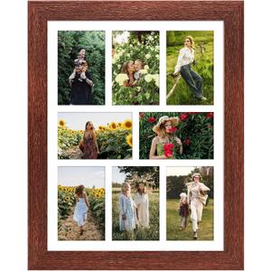 13x17 Picture Frame Display 8 opening 4X6 Picture Frame Collage,Multi Photo Frame with Mat,Plexiglass,Wall or Tabletop Decor,Walnut Wood Grain