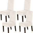 H.VERSAILTEX Dining Chair Covers Velvet Stretch Chair Covers for Dining Room Set of 4 Parson Chair Slipcovers Chair Protectors Covers Dining, Soft Thick Solid Velvet Fabric Washable, Ivory