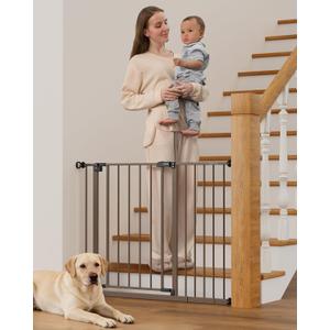 InnoTruth 29.540.75" Baby Gate for Stairs, 30" Tall Dog Gates for Doorways & Hallways, Safety Gate for Kids & Pets, Pressure-Mounted Walk-Through with Dual Lock & 2-Way Swing, Brown