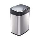 Ninestars 3 Gallon Automatic Trash Can, 12L Touchless Motion Sensor Bathroom or Bedroom Garbage Can with Odor-Sealing Lid, Rectangular Stainless Steel Base, Black Lid