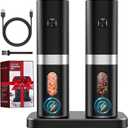 Electric Salt and Pepper Grinder Set, New Rechargeable Salt and Pepper Mill with Charging Base, Adjustable Coarseness Shakers with LED Light, One Hand Operation for Kitchen Appliances Gifts for Women