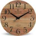 Rustic Farmhouse Wood Wall Clock - 12 Inch Battery Operated Silent Non Ticking Distressed Wooden Shiplap Clock for Kitchen, Living Room, Bedroom, Bathroom