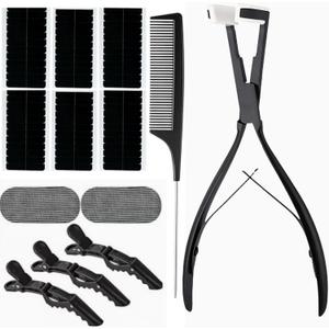 Tape in Hair Extension Tools Kit, Professional Flat Surface Stainless Steel Tape in Hair Extensions Sealing Clamp Plier, Hair Clips, Hair Extensions Styling Tools-Black