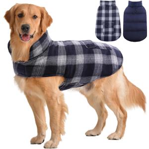 Kuoser Reversible Winter Coat, British Style Jacket for Medium and Large Dogs - Warm Windproof Puppy Cold Weather Clothes Vest, Blue L (L (Chest Girth: 20.9-24.4''))