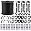 6 Pack Black Turnbuckle Wire Tensioner Kit, 100ft 1/16" Vinyl Coated 304 Stainless Steel Cable with M5 Turnbuckles for Outdoor String Light Hanging, Curtain Hanging System, Garden Trellis