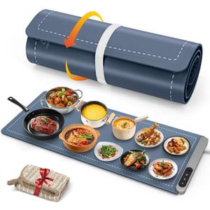 FYY Extra Large Warming Mat for Food - Rapid and Full Surface Heating, 6 Temp Settings, 6H Timer, Rollable Portable Food Warming Mat for Gatherings, Parties, Keep Meal Warm (XX Large Size, Navy)