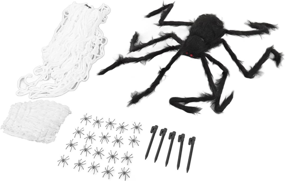 Spider Webs, Halloween Decoration Soft with 5M Cotton Web, Black Spider, Lightweight Cotton 386g, 40g, 20 Spiders for Festive Costume Party, Carnival