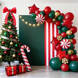 HOUSE OF PARTY Christmas Balloon Arch Kit - Red and Green Christmas Balloons with Candy Cane Foil Balloons, Star | Foil Balloons for Xmas Party Decorations, 2 Packs