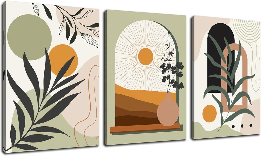 Bohemian Wall Art for Bedroom Boho Plant Bathroom Wall Decor for Living Room 3 Piece Canvas Wall Art for Office Size 12 x 17.5 Inch 3 Panels
