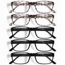 Gaoye Professional Reading Glasses for All Day - Computer Readers with Blue Light Protection - Value Pack (Light Black*3 & Leopard*2) 1.0 x
