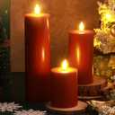 Retisee 3 Pcs Christmas Red Large Flameless LED Battery Operated Candles with Remote Xmas Pillar Flameless Flickering Candles for Indoor Outdoor Santa Party Wedding Light Decor(4''/6''/10'' x 3'')