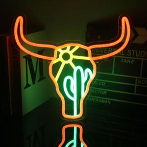 Bull Cactus Sun Neon Sign Texas Longhorn Bull Neon Lights for Bedroom Western Landscape LED Sign Cow Head Neon Lights Signs Orange Cowboy Light Up Signs for Wall Bar Man Cave Game Room Decor (Orange Green Yellow)