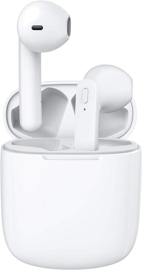 Wireless Earbuds 40H Playtime 8H Continuous Playtime Bluetooth Ear Buds, IPX6 Waterproof Stereo Sound Bluetooth Wireless Headphones with Microphone and Charging Case for iOS Android Sports (White)