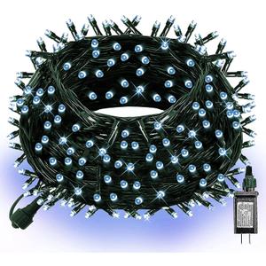 Dazzle Bright 300 LED Christmas String Lights, 100 FT Connectable Waterproof String Lights Green Wire with 8 Modes, Christmas Decorations for Indoor Outdoor Xmas Party Yard Garden (White)