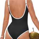 Zando Womens One Piece Swimsuit U-Shaped Bathing Suit for Women Adjustable Strap Swimsuit Sports Bathing Suits High Cut,  Large, Black & White