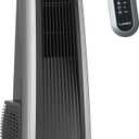 Lasko High Velocity Oscillating Tower Fan for Bedroom, Garage, Basement, and Gym with Remote Control, Timer, 3 Powerful Speeds, 35" Silver/Black, U35115