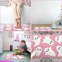 Tinideya Halloween Ghost Bathroom Rug 20 x 32 Inch Cute Spooky Halloween Bathroom Decor Non Slip Bath Mat Machine Washable Ghost Shower Floor Mat for Bath Home Decor(Pink, White)