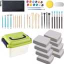 10 lb White Natural Air-Dry Clay + 30 pcs Pottery Tools + Storage Box,Ideal for Wheel Throwing,Hand Building,Sculpting;Great for All Skill Levels;Whiteware Clay for Pottery (White 10LB)