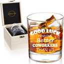 LIGHTEN LIFE Good Luck Finding Better Coworkers Than Us Whiskey Glass 12 oz,Novelty Coworker Leaving Gift in Valued Wooden Box,Farewell Gift for Coworker Boss Colleague Friend Men