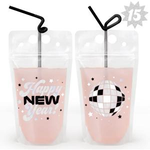 xo, Fetti New Years Eve Party Drink Pouches - 15 pcs | NYE Party Favors, Happy New Year Decorations, NYE 2023 Cups Decor