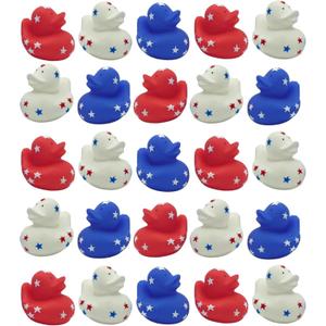 4E's Novelty Patriotic Rubber Ducks (24 Pack) Bulk 2" - 4th of July Party Favors, Patriotic Party Supplies Gifts toys for Kids Adults Fourth of July, Jeep Ducking